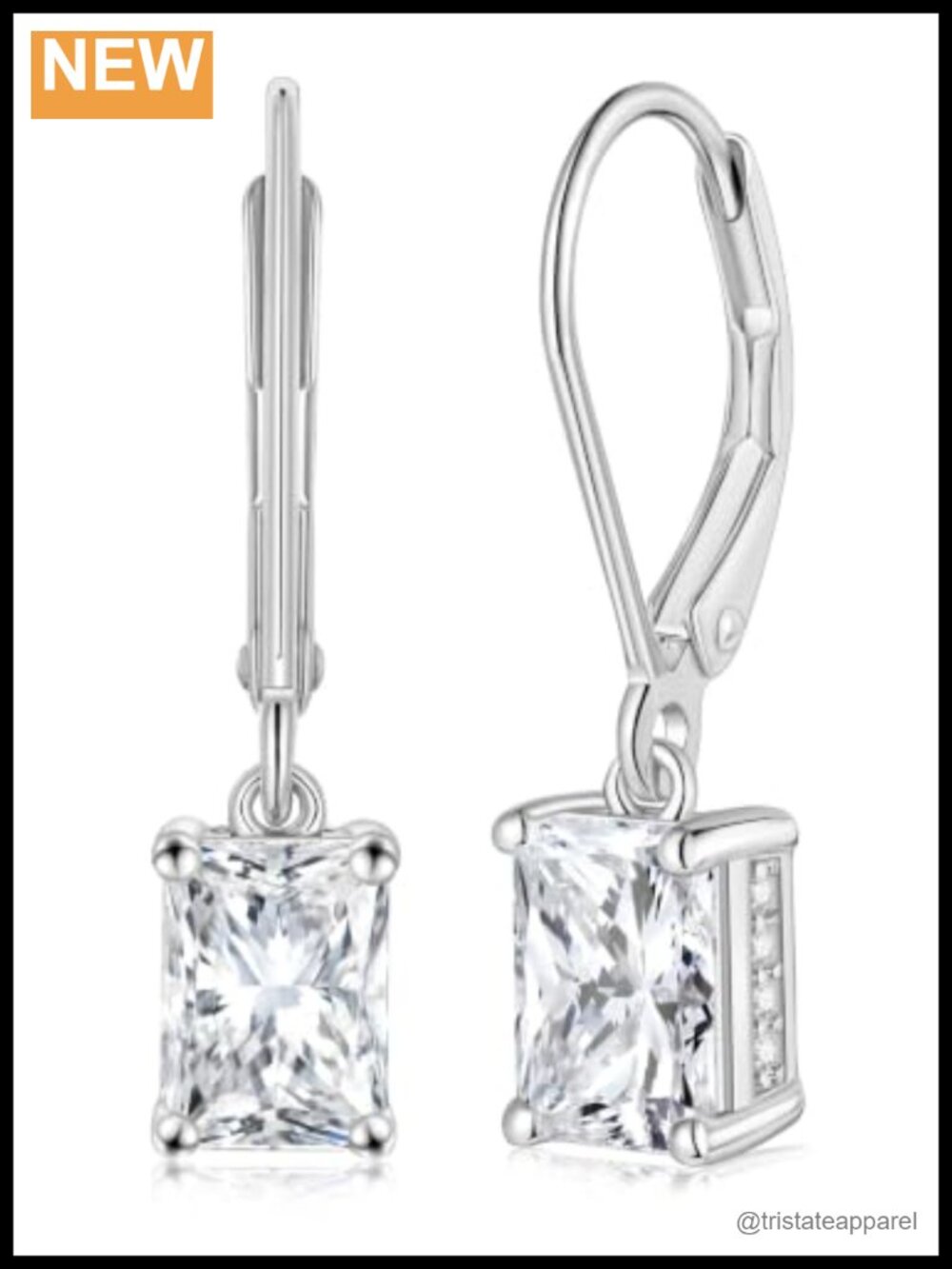 Moissanite Dangle Earrings 925 Sterling Silver Radiant Cut Leverback